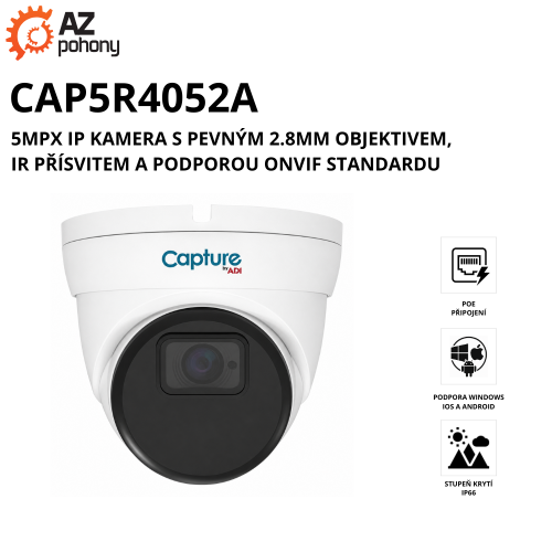 CAP5R4052A - 5Mpx IP kamera s pevným 2.8mm objektivem, IR přísvitem a podporou ONVIF standardu